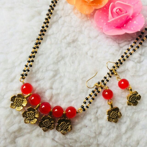 Leaf Design Mangalsutra With Earrings