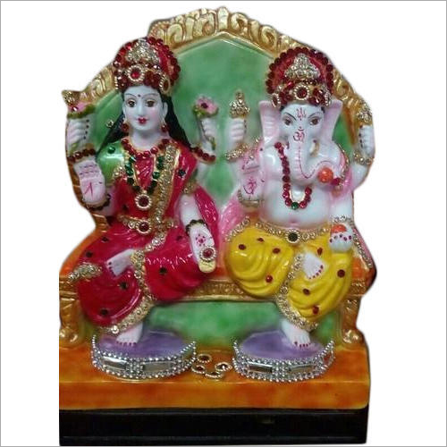 8 Inch FRP Lord Laxmi Ganesh Statue - Multicolor Fiber Statue, Polished Surface Finish | Ideal for Interior Decor and Decorative Display