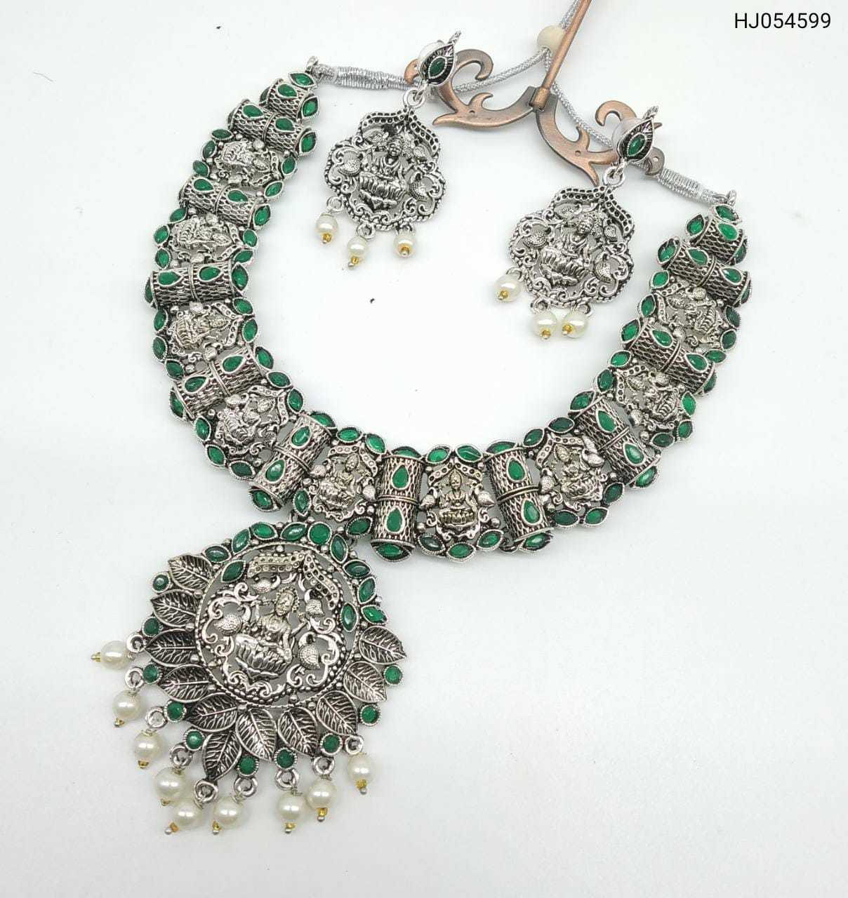 Silver Oxidized Temple Necklace Set