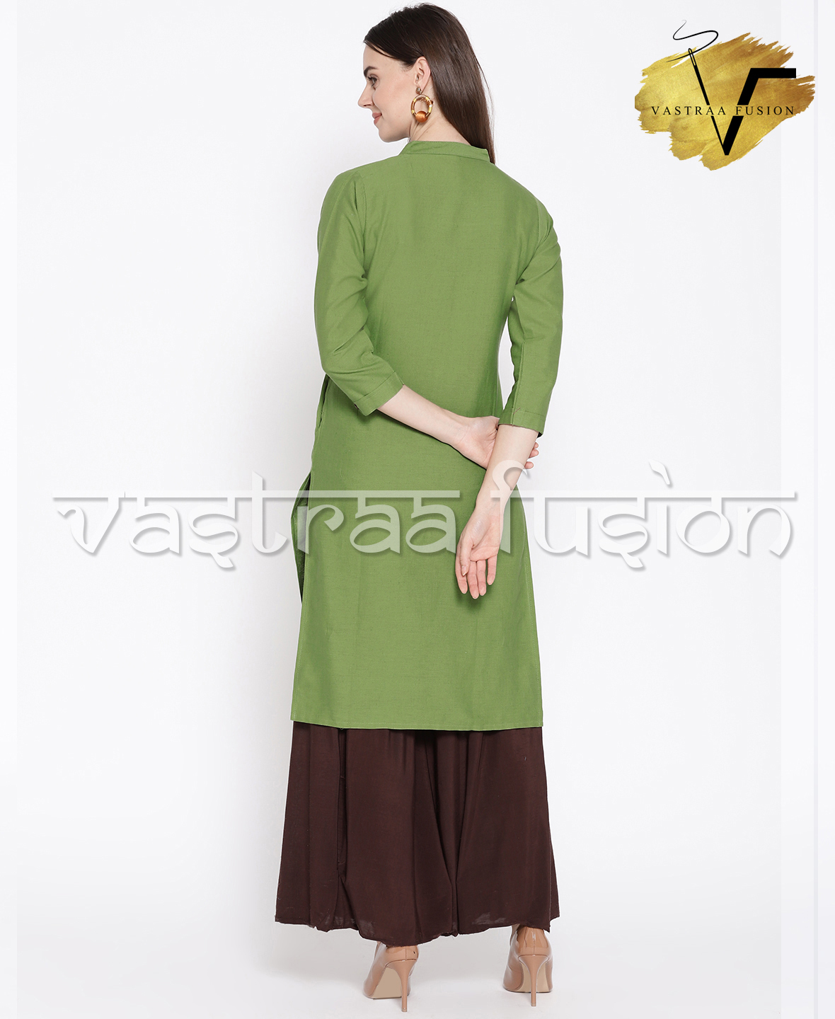 Cotton Button Pattern Ladies Kurti - Cotton Blend, 40 Inch Length, Multi-color, 3/4 Sleeve Style | Casual & Festive Regular Fit, Customizable Sizes