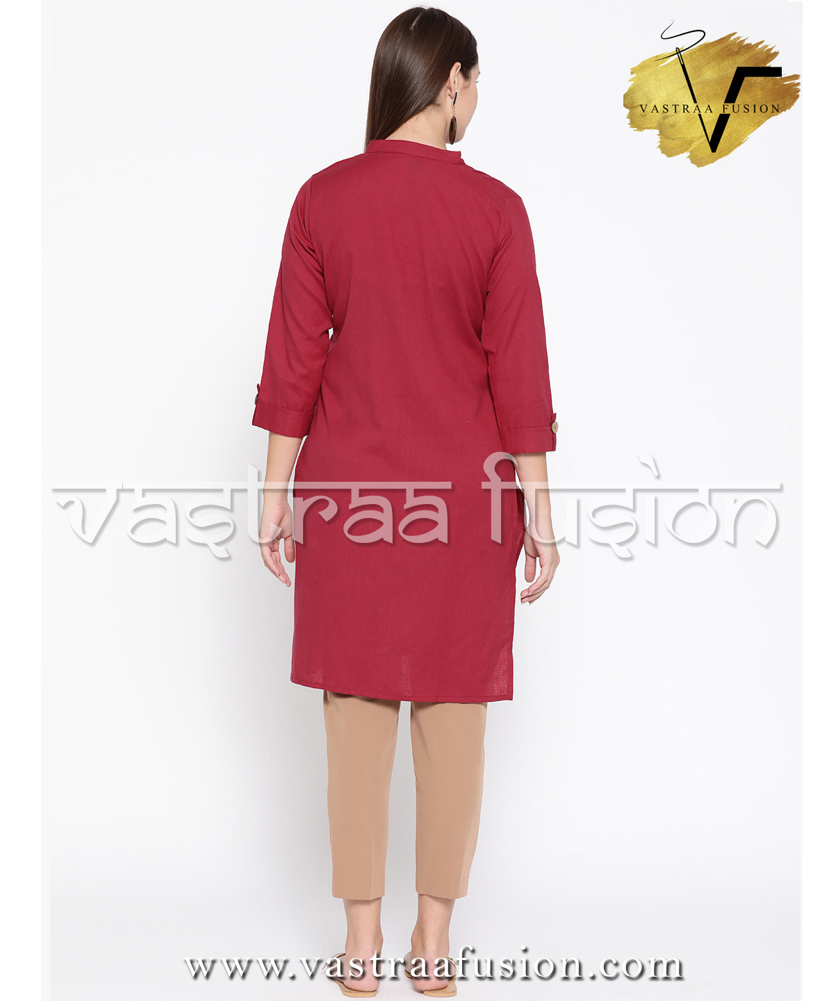 Cotton Button Pattern Ladies Kurti - Cotton Blend, 40 Inch Length, Available In 25 Colors, Regular Fit, 3/4th Sleeve Style, Casual & Festive Wear