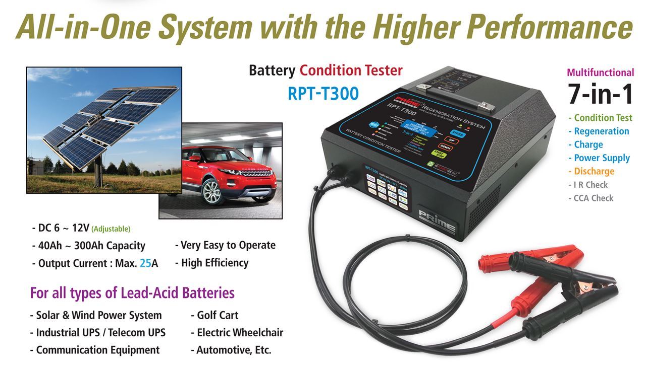 Rptt300 Battery Regeneration & Condition Tester - 43x52x28 Cm | 6v/12v Multi-functional Charger, Discharger, And Ir/cca Checker, 300ah Capacity, 2-year Warranty