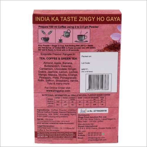 Instant Kesar Coffee - 100g Box Dimensions 5" X 1.75" X 8" | Organic, 18 Month Shelf Life, Minimum Order Quantity 2 Packs