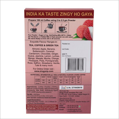Instant Lychee Coffee - 100 Gm Powder, Shade Grown Colombian Espresso Blend | Organic, Premium Quality, 18 Months Shelf Life, Perfect For Hot Or Iced Coffee