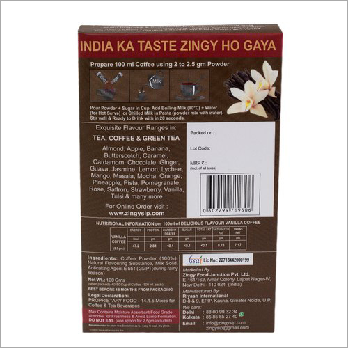 Instant Vanilla Coffee - 100g Organic Powder, Minimum Order Quantity 2 Pack, 18 Months Shelf Life