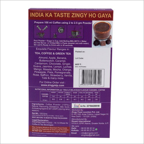 Zingysip Instant Caramel Coffee - 100 Gm Powder, Organic, 18 Months Shelf Life | Perfectly Tunable Flavor, Luxuriously Whipped Cream Topping, Delicious Mocha And Toffee Nut Blend