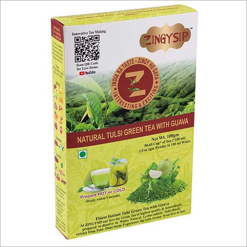100 Gm Zingysip Green Tea - Organic Guava Flavor Powder | Authentic Blend, Smooth Taste, No Sugar, 18 Months Shelf Life