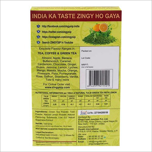 100 Gm Zingysip Green Tea With Tulsi And Lemon - Physical Form: Powder