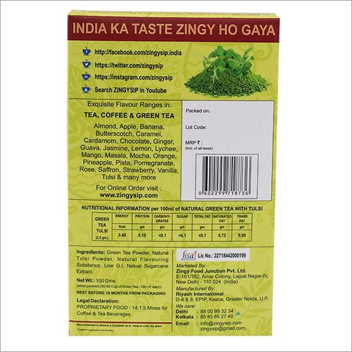 100 Gm Zingysip Natural Green Tea With Tulsi (Basil) - Physical Form: Powder