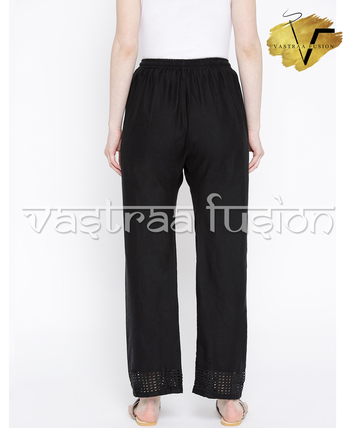 Khadi Bottom Palazzo Pants - Cotton Flex, Free Size, Available In 25 Colors, Regular Fit, 40 Inch Length, Washable, Plain Pattern With Lace Decoration