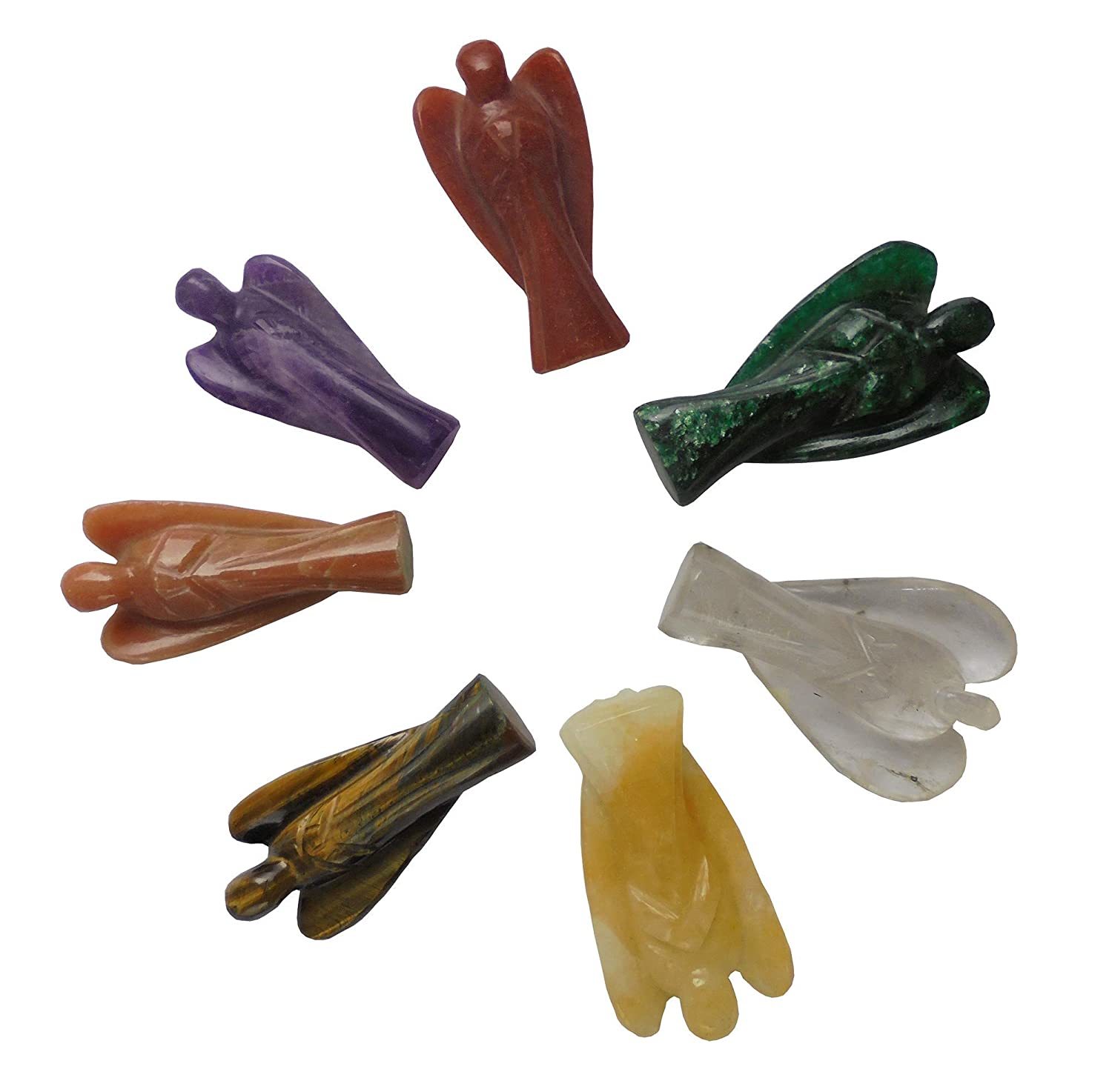 Seven Chakra Stone Angels Set - Natural Stone, 2 Inch Size, Multicolour | Ideal For Healing And Reiki Practices