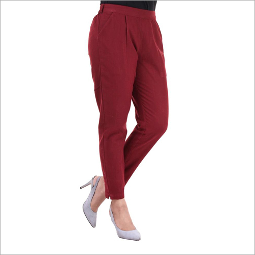 Ladies Ankle Length Pant - Cotton Blend, Available in Various Sizes, Maroon Color | Double Pockets, Seamless Stitching, Tear Resistant, Colorfast