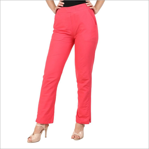 Ladies Straight Fit Pant - Cotton Blend, Pink Color | Double Pockets, Perfect for Formal and Casual Wear