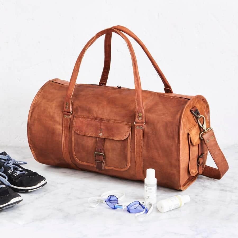 Natural Brown Handmade Leather Duffel Bag
