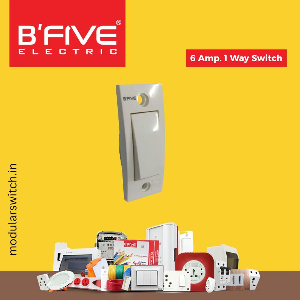 ग्लॉसी व्हाइट इलेक्ट्रिकल स्विच 6 एम्प. 1 वे