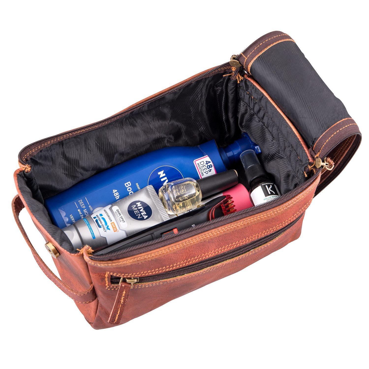 Natural Brown Leather Toiletry Bag