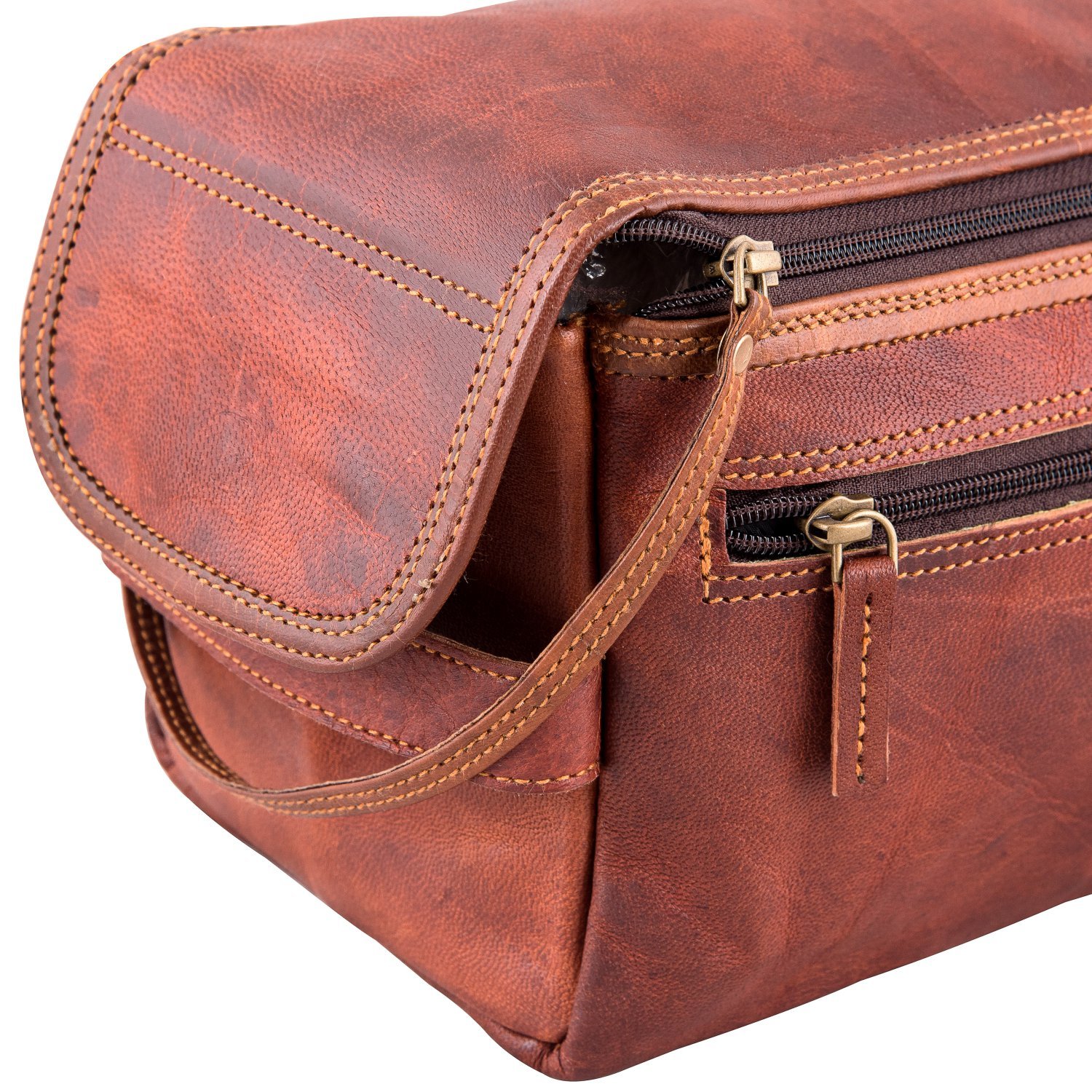 Natural Brown Leather Toiletry Bag