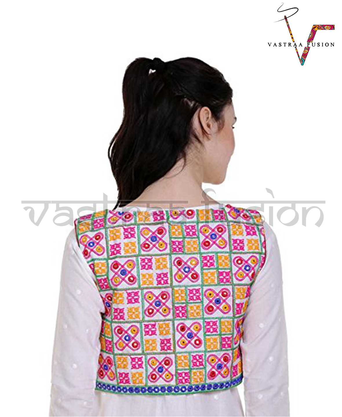 Multi Colour Embroidered Festival Wear Short Jacket / Shrug - Cotton Flex, Sizes Xs To 5xl, Multi-color Variety, Regular Fit, Sleeveless Design, Washable