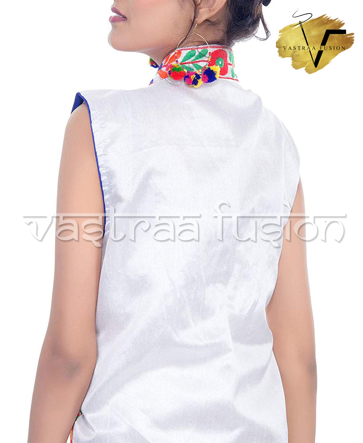 Multi Colour Embroidered Festival Wear Short Jacket / Shrug - Cotton Flex, Size Xs To 5xl, Multi-colour, Sleeveless, Regular Fit, Washable