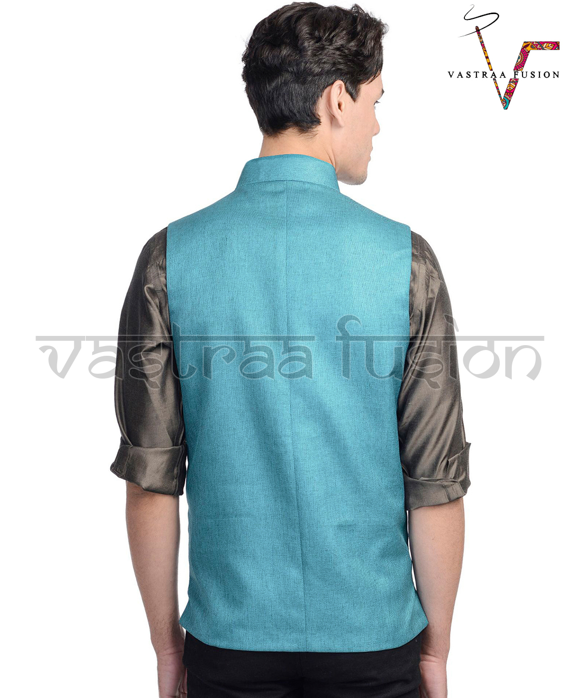 Men Plain Festive Wear Nehru Jacket - Cotton Blended Jute, Sizes 36-50 Inches, Black Colour, Regular Fit, Sleeveless, Washable, Available In 25 Colours