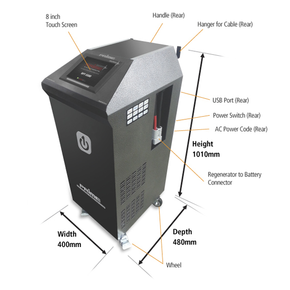 Prime Rpts500 Universal Battery Regenerator - 1100mmh X 530mmw X 680mmd, 67.5kg Weight | 2v To 96v Voltage Input, 8 Inch Touch Screen, Optimized For 1000ah Battery Restoration