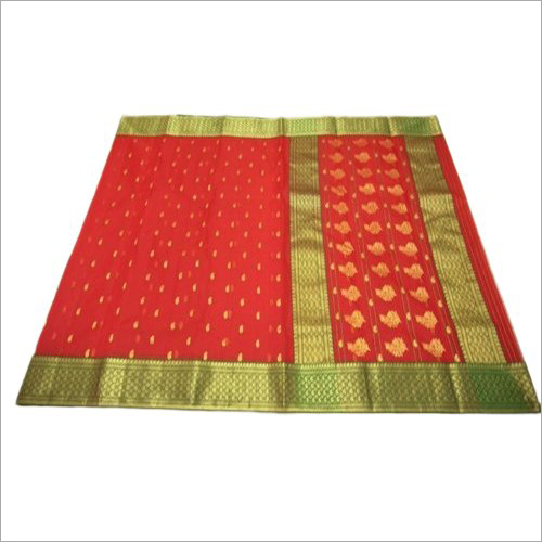 एथनिक चंदेरी रेड गोल्डन सिल्क साड़ी