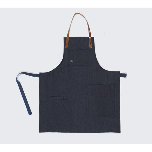 Denim Apron - 28" x 34", Blue Denim, Lightweight Design with Leather Straps, 2 Pockets, Tie Closure