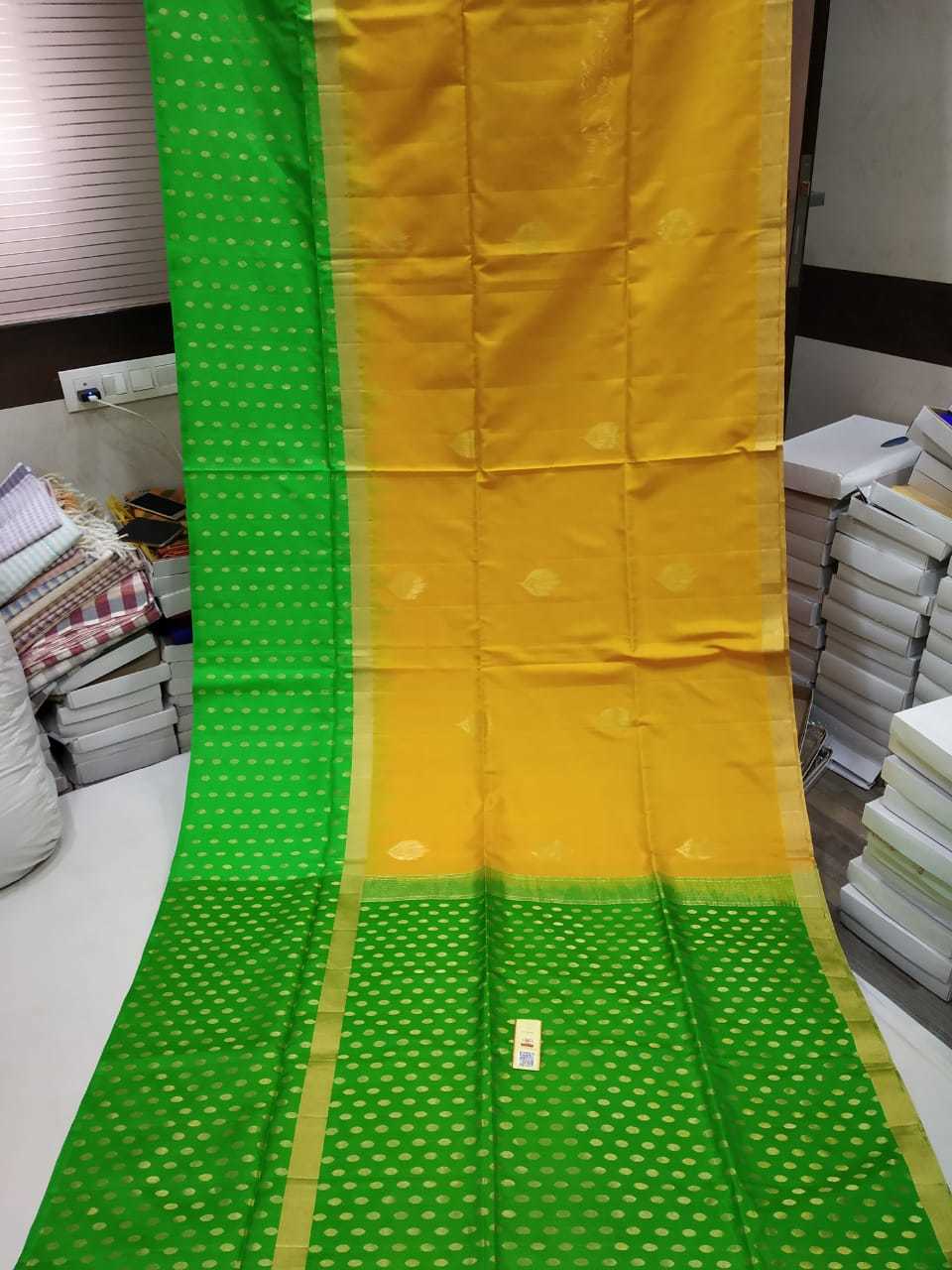 Lemon Yellow With Green Wedding Silk Saree