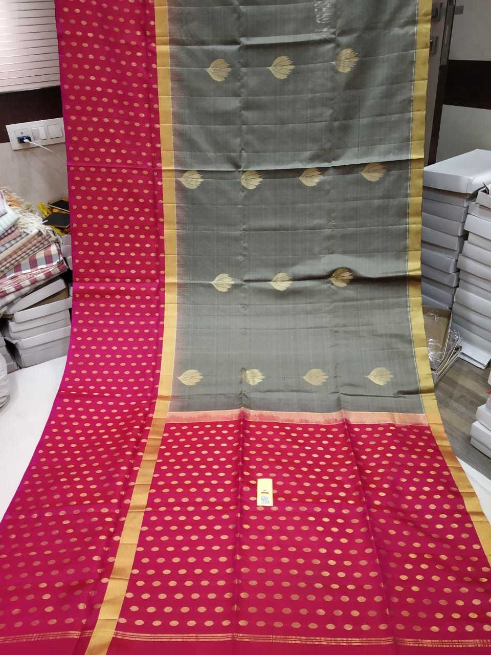 Grey With Sea Green Kanchipuram Silk Saree