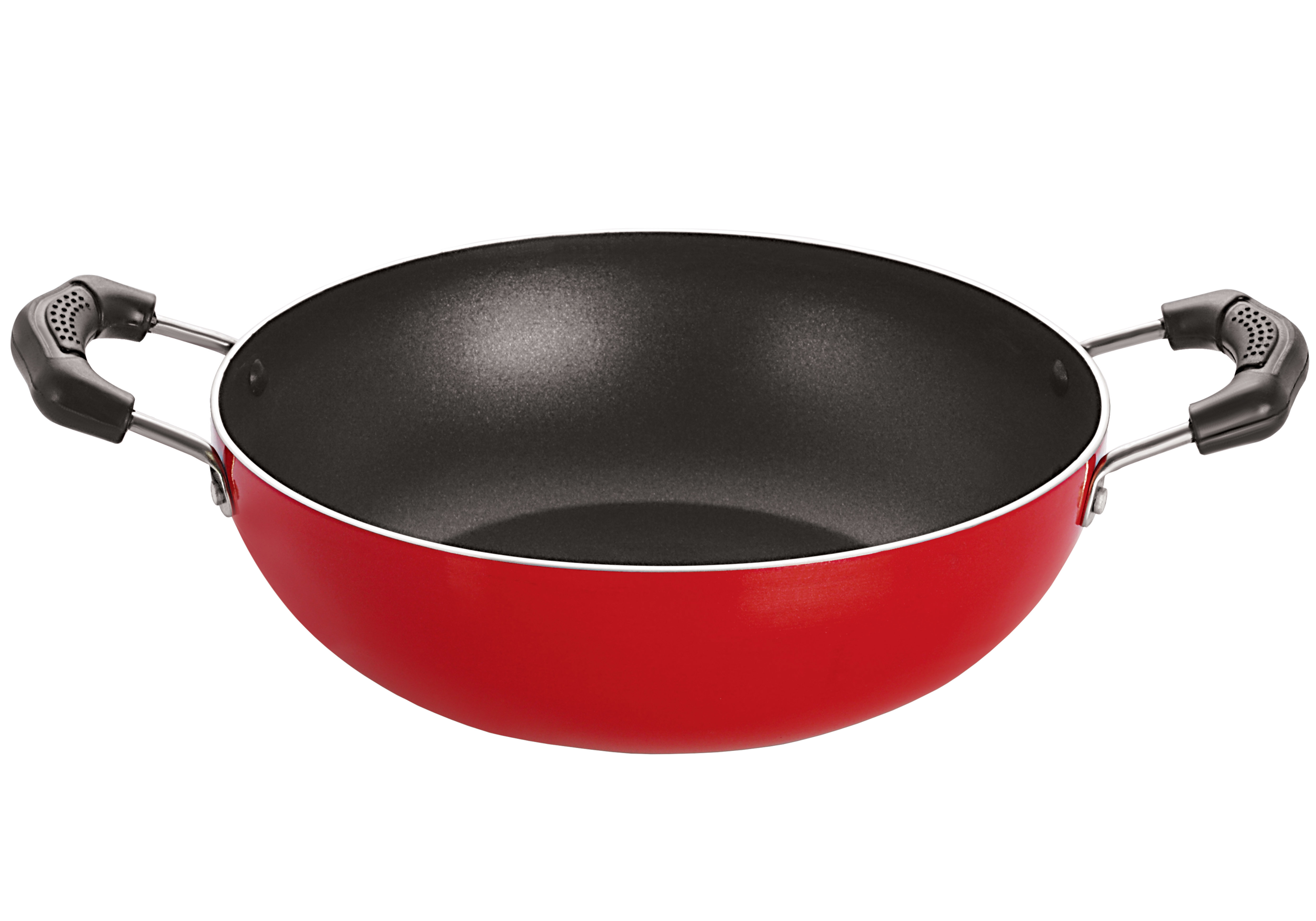 2.25 Litres Non-stick Aluminium Kadai - Aluminium Alloy Material, 3mm Thickness, Bold Red Color | 5-layer Nonstick Coating, 1-year Warranty