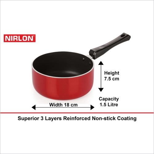 Nirlon Medium Sauce Pan - Aluminium Alloy, 18cm, Red & Black | 3mm Thickness, High Temperature Reactor Exterior, Cool-Touch Handle