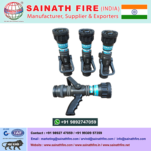 Multi Purpose Fire Nozzle - Lightweight Hard Coat Anodized Aluminium, 2" Inlet Size, 300 to 950 LPM Flow, 120-130 Degree Spray Angle, 1-2.5 KG Weight, Rubber Bumper with Teeth | 5 Year Warranty, Modes: Jet, Spray, Shut Off, Over 35 M Throw