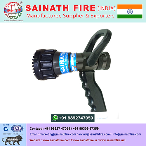Fire Nozzle - Lightweight Hard Coat Anodized Aluminium, Flow Range 300-950 LPM, 120° & 130° Spray Angle, Rubber Bumper, 3 Year Warranty