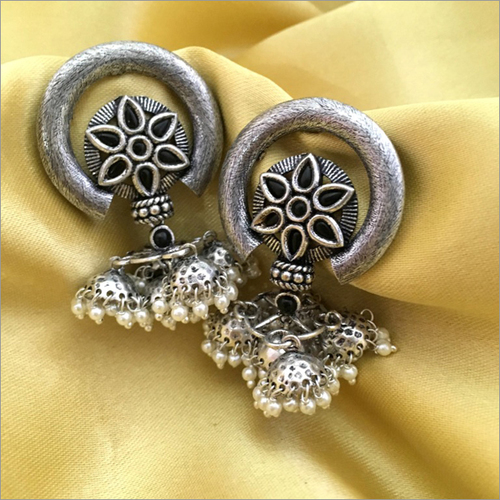 Antique Silver Modern Fusion Handmade Jhumka