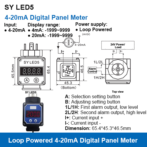 Sy Led5 Hesman Connector Type Loop Powered 4-20ma Digital Display Meters