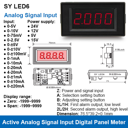 Sy Led6 Current Or Voltage Input Active Digital Panel Meters Dimension(l*w*h): 76.5*39.2 Millimeter (Mm)