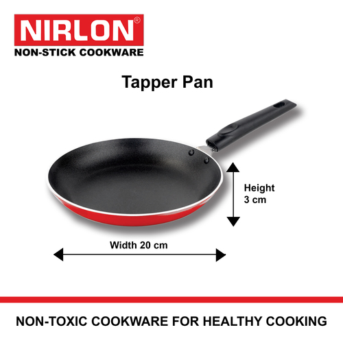 Nirlon Tapper Aluminium Fry Pan - Aluminum Alloy, 200 cm, Red and Black | 5 Layer Nonstick Coating, CD Bottom, Bakelite Handle, 1-Year Warranty