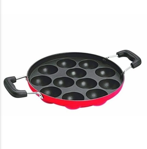 Nirlon 12-Cavity Appam Patra - High-Grade Aluminum Alloy, 3mm Thickness | 5-Layer Non-Stick Coating, Energy Efficient Cooking, Stainless Steel Lid, Easy Clean Design