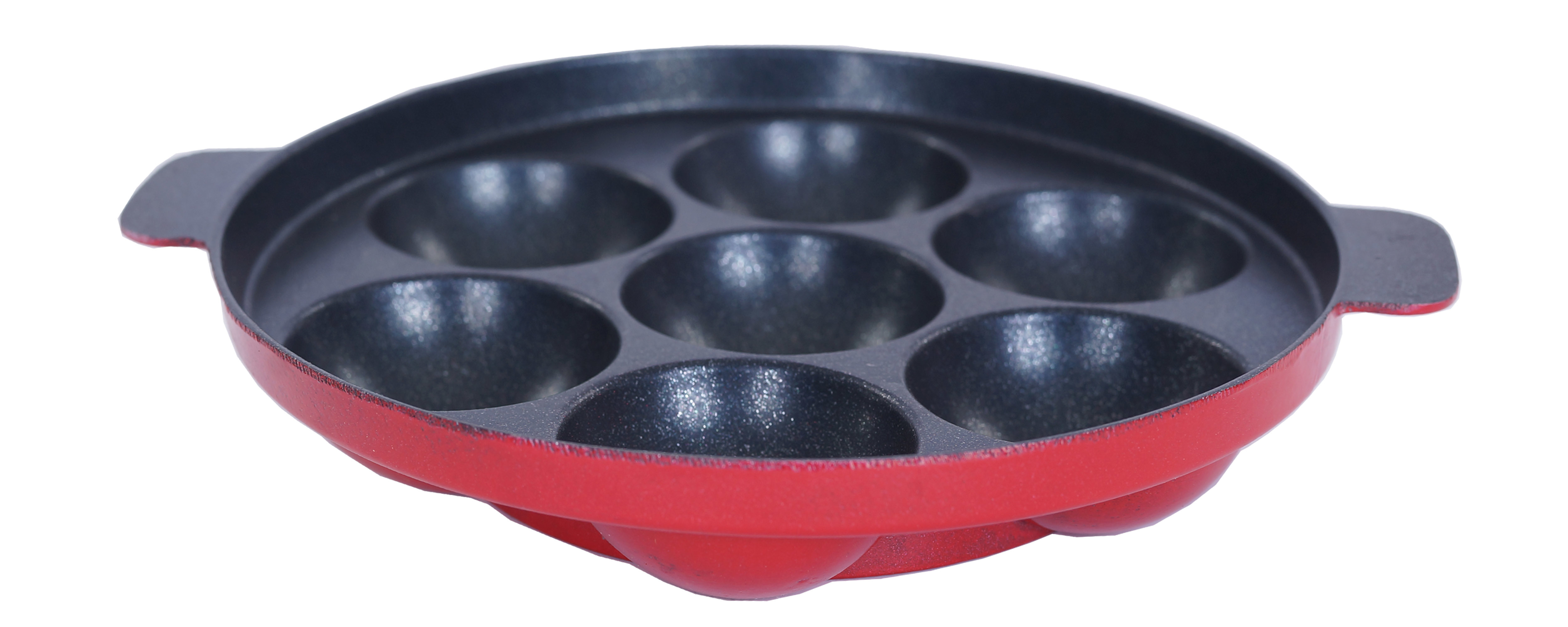 7 Cavity Nirlon Nonstick Mini Patra - Aluminium, 20 Cm, Red & Black | 5 Layer Nonstick Spray Coated, Ergonomic Handle, Compatible With Gas Stove
