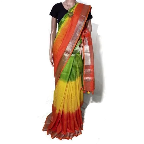 Pure Linen Tie and Dye Saree - 120 Count, Elegant Party Wear for All Seasons