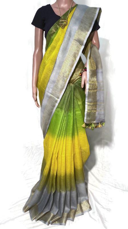 Pure Linen Tie And Dye Saree - 120 Count, Elegant Party Wear For All Seasons