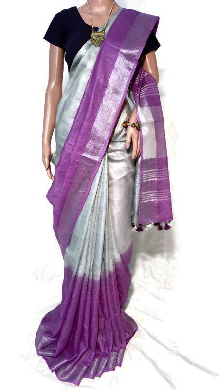 Pure Linen Tie And Dye Saree - 120 Count, Elegant Party Wear For All Seasons