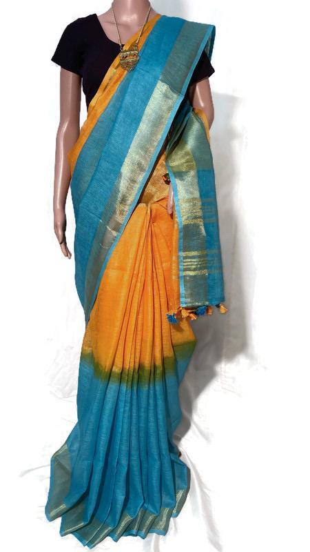 Pure Linen Tie And Dye Saree - 120 Count, Elegant Party Wear For All Seasons