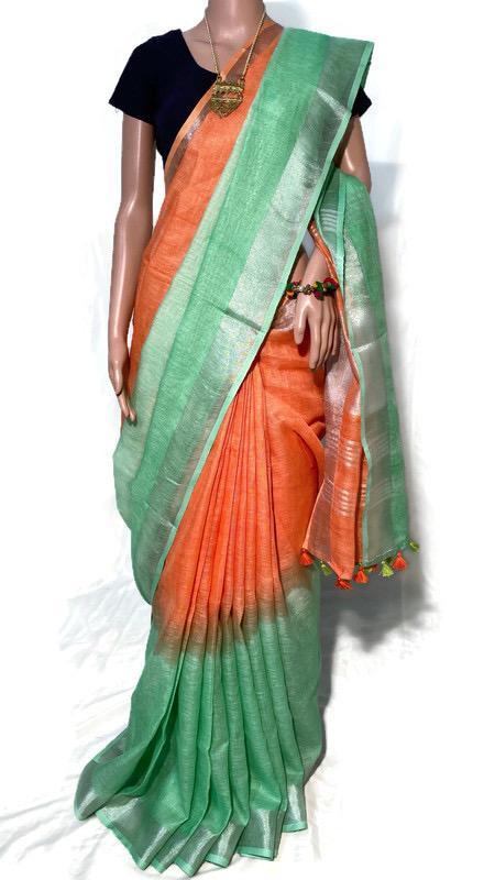 Pure Linen Tie And Dye Saree - 120 Count, Elegant Party Wear For All Seasons