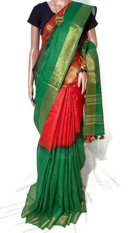 Pure Linen Tie And Dye Saree - 120 Count, Elegant Party Wear For All Seasons