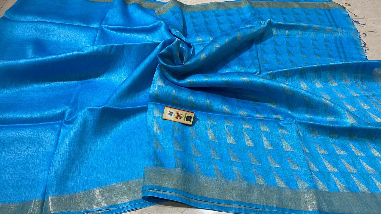 Party Wear Pure Tissue Tussar Silk Self Weaving Saree