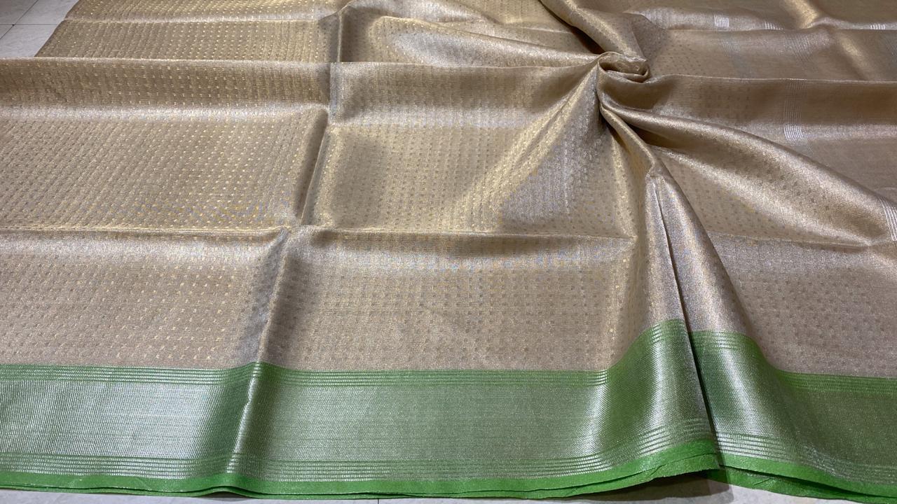 Party Wear Pure Tissue Tussar Silk Self Weaving Saree