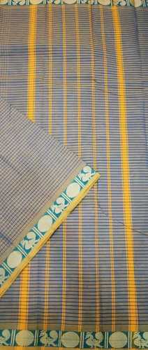 गहरे भूरे रंग की ट्रेडिशनल हैंडलूम कॉटन साड़ी