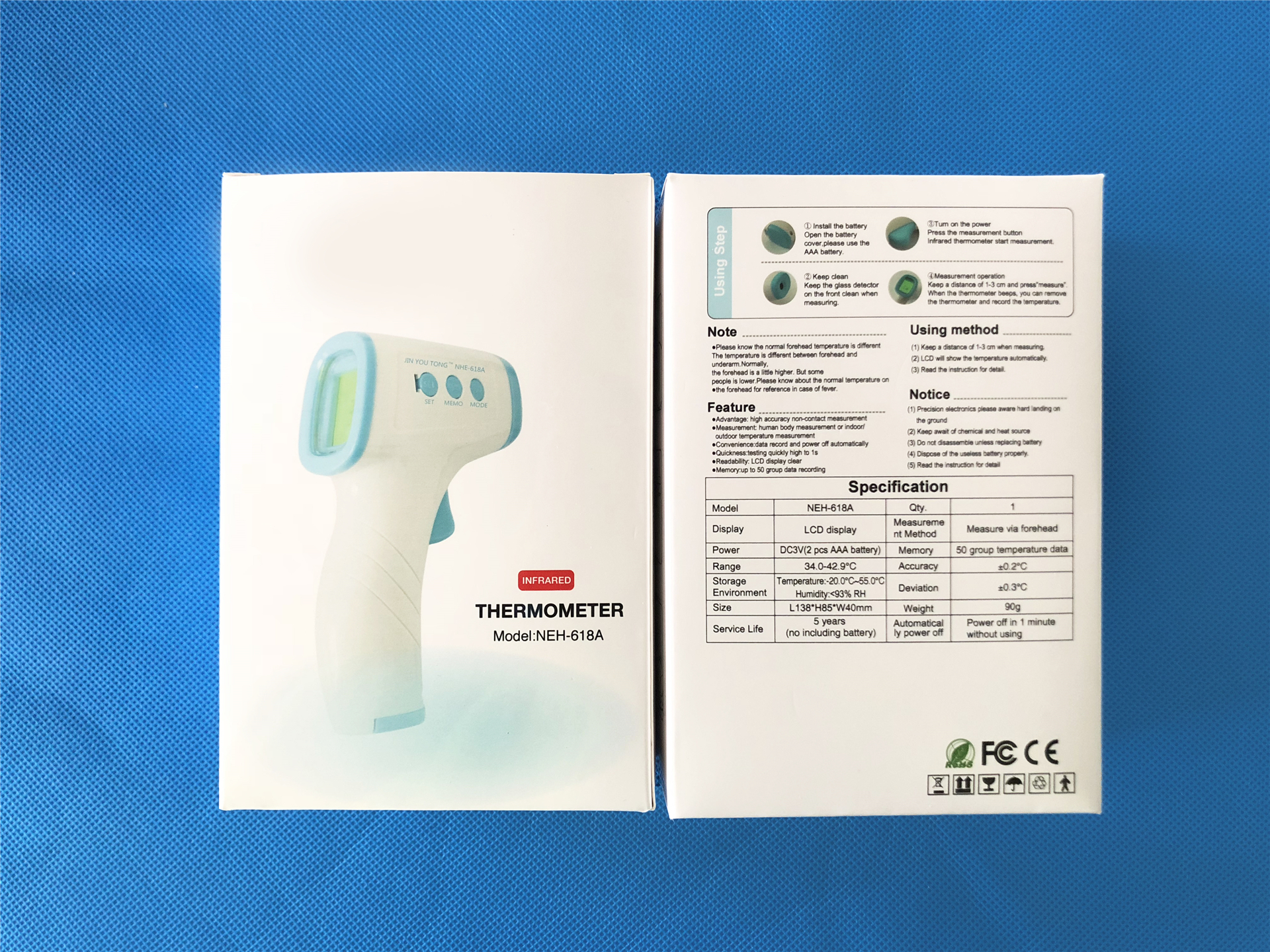 Forehead Thermometer For Body Fever Temperature - Lcd Display, Color: Blue, Measurement Range: 34.0-42.9â°c | High Accuracy, Non-intrusive, 50 Memory Data Records