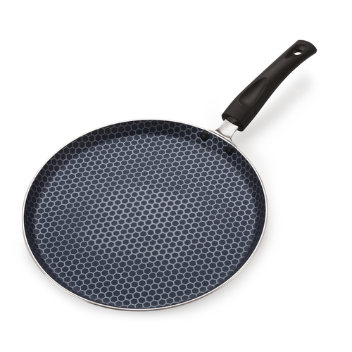 Nirlon Honeycomb Non Stick Flat Tawa - Aluminum Alloy 260mm, 3mm Thick, 300g Weight | Ergonomic Handle, 5 Layer Nonstick Coating, 1 Year Warranty